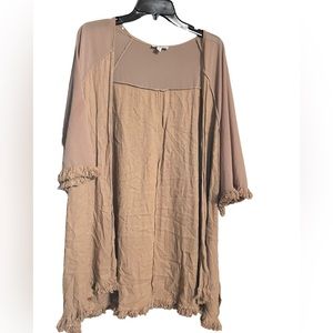 UMGEE Women’s Short Sleeve Long Beige Cardigan,  M/L